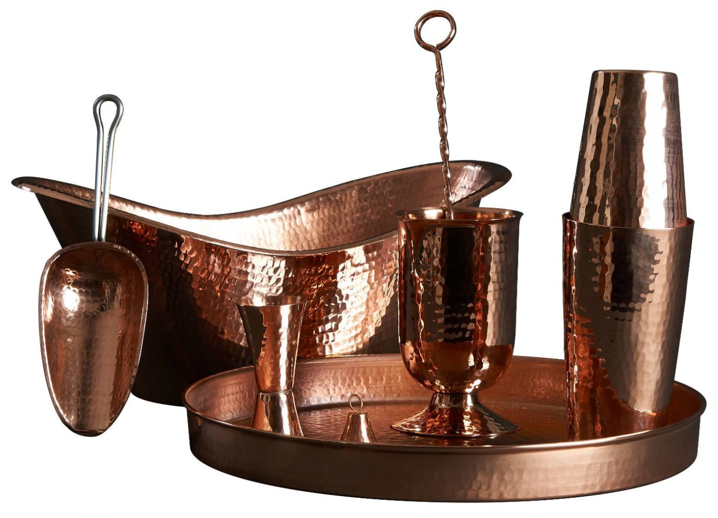 Hammered Copper Barware Complete Set