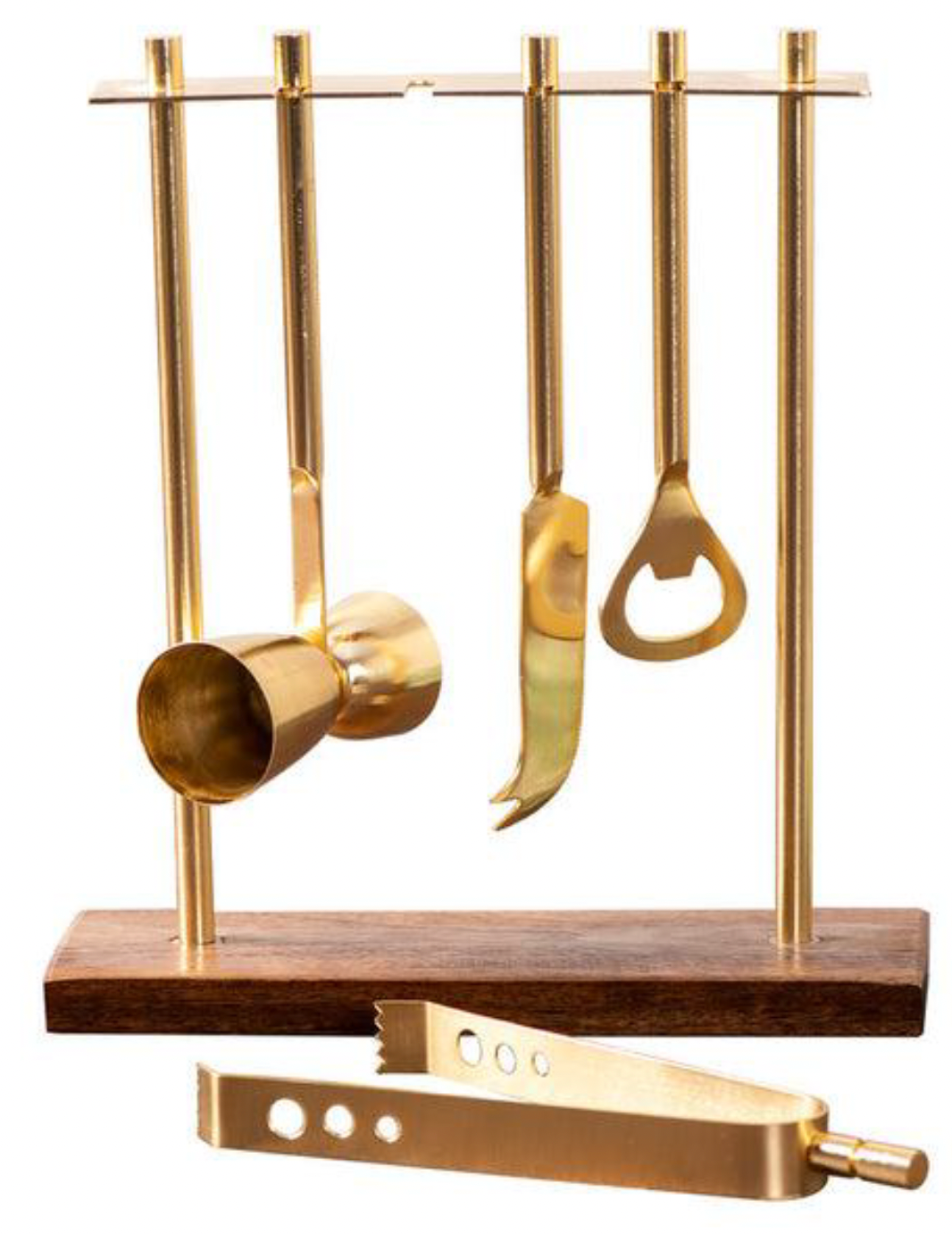 Brass and wood Bar Set