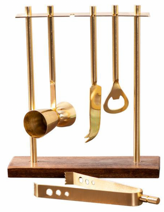 Brass and wood Bar Set